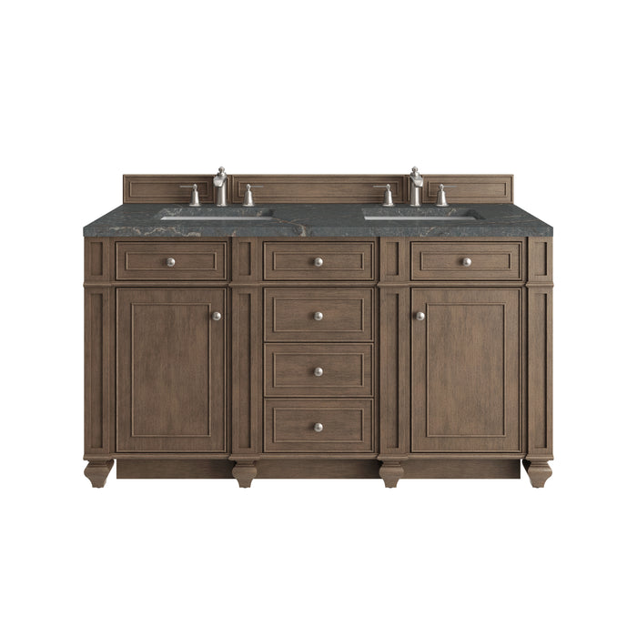Bristol 60" Double Vanity, Whitewashed Walnut w/ 3 CM Charcoal Soapstone Silestone Top