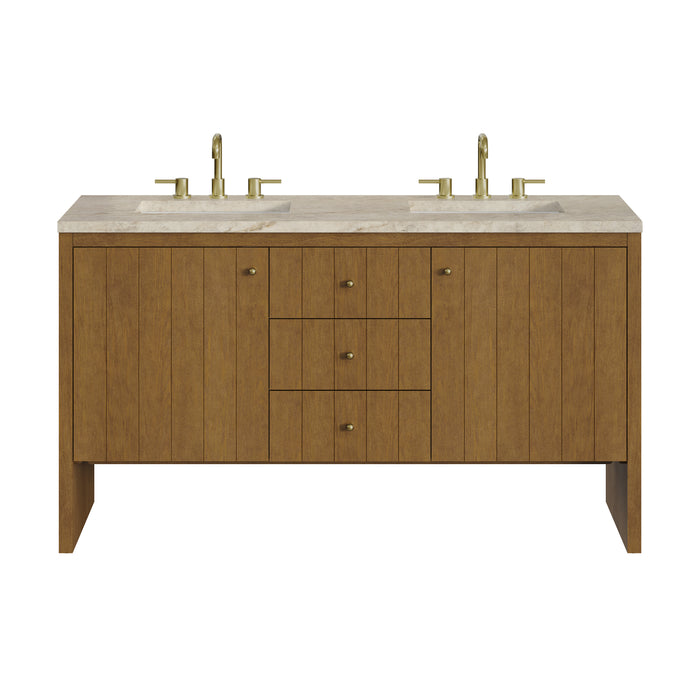 Hudson 60" Double Vanity, Honey Oak w/ 3 CM Tajnar Eclos Top