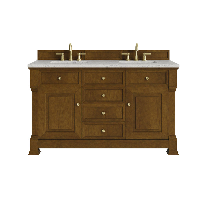 Brookfield 60" Double Vanity, Black Onyx, w/ 3 CM Tajnar Eclos Top w/FreePower Wireless Charger
