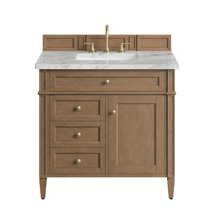 Brittany 36" Single Vanity, Pecan w/ 3 CM Carrara Marble Top
