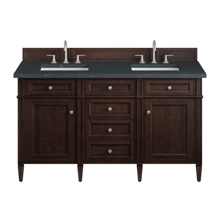 Brittany 60" Double Vanity, Burnished Mahogany w/ Single Hole 3 CM White Zeus Silestone Top & Backsplash