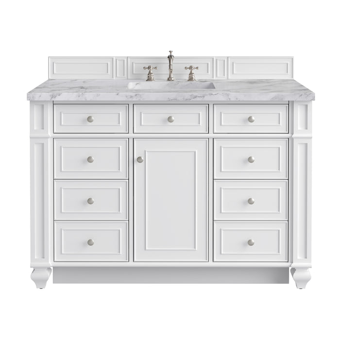 Bristol 48" Single Vanity, Bright White w/ 3 CM Carrara Marble Top