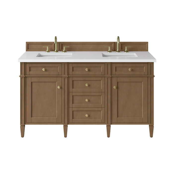 Brittany 60" Double Vanity in Bright White, w/ 3 CM Tajnar Eclos Top w/FreePower Wireless Charger