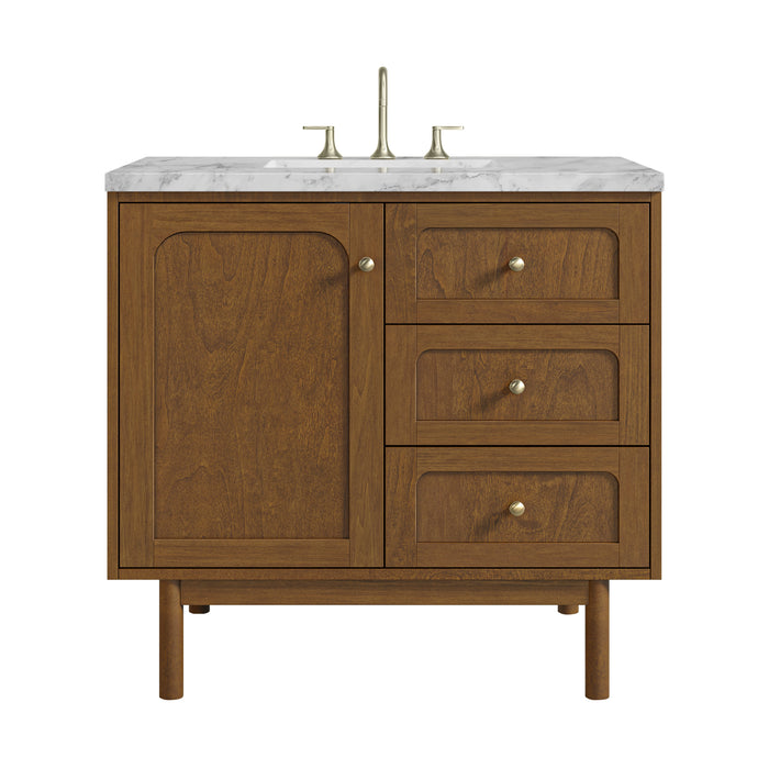 Laurent 36" Single Vanity, Honey Oak w/ 3 CM Carrara Marble Top