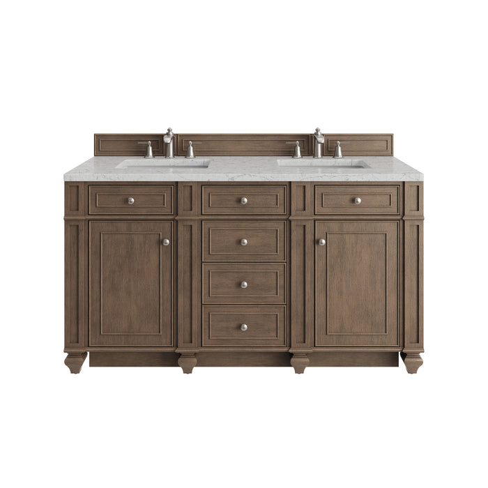 Bristol 60" Double Vanity, Saddle Brown w/ 3 CM Victorian Silver Silestone Top w/FreePower Wireless Charger