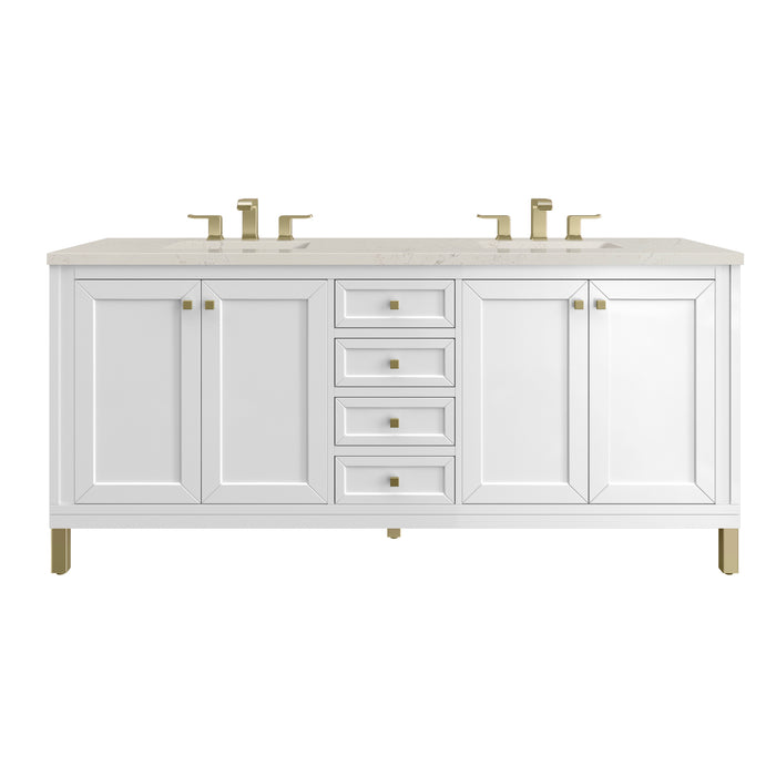 Chicago 72" Double Vanity, Glossy White, w/ 3 CM Siberian Silestone Top