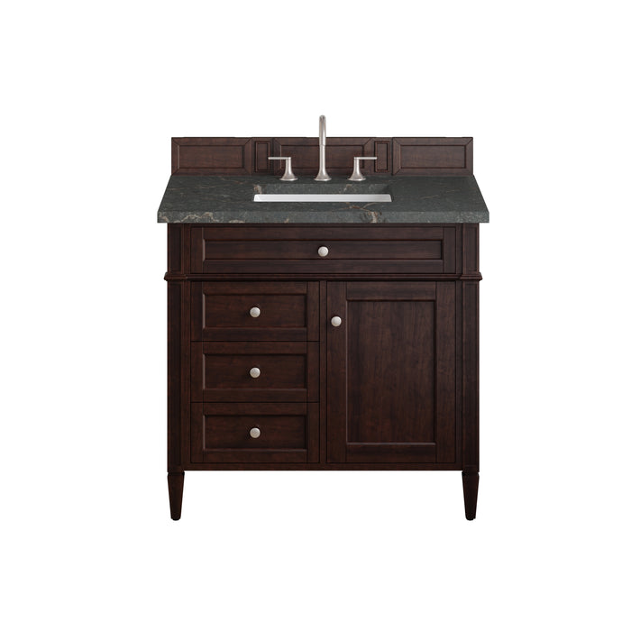 Brittany 36" Single Vanity, Burnished Mahogany w/ 3 CM Parisien Bleu Silestone Top