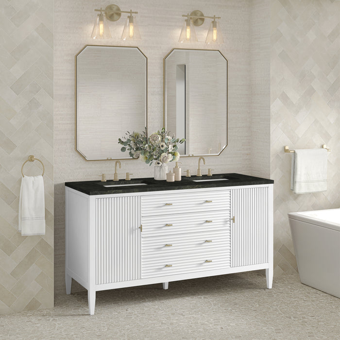 Myrrin 60" Double Vanity, Mid Century Walnut, w/ 3 CM Tajnar Eclos Top w/FreePower Wireless Charger