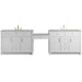 Bellshire 120" Dual Vanity Set with 24" Make-Up Counter, Bright White w/3 cm Victorian Silver Silestone Top