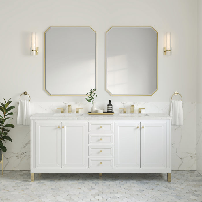 Chicago 72" Double Vanity, Walnut Whisper, w/ 3 CM Tajnar Eclos Top