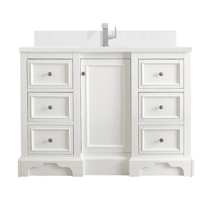 De Soto 48" Single Vanity, Bright White w/ Single Hole 3 CM White Zeus Silestone Top & Backsplash