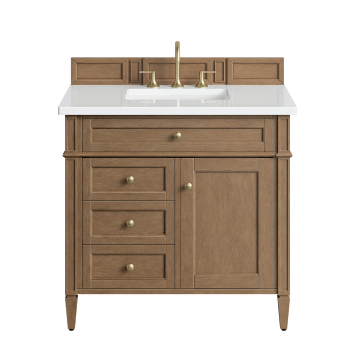 Brittany 36" Single Vanity, Pecan w/ 3 CM White Zeus Silestone Top
