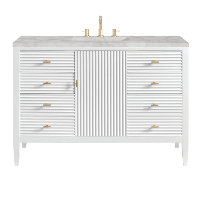 Myrrin 48" Single Vanity, Bright White w/ 3 CM Victorian Silver Silestone Top