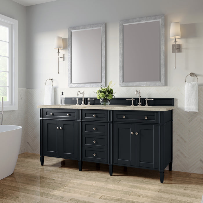 Brittany 72" Double Vanity, Pecan w/ 3 CM Siberian Silestone Top w/FreePower Wireless Charger