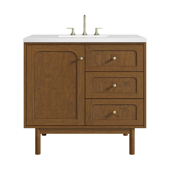 Laurent 36" Single Vanity, Honey Oak w/ 3 CM White Zeus Silestone Top