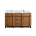 Bristol 60" Double Vanity Cabinet, Saddle Brown