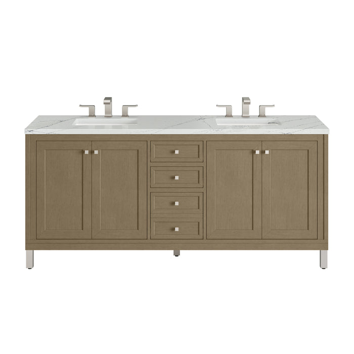 Chicago 72" Double Vanity, Smokey Celadon, w/ 3 CM White Zeus Silestone® Top