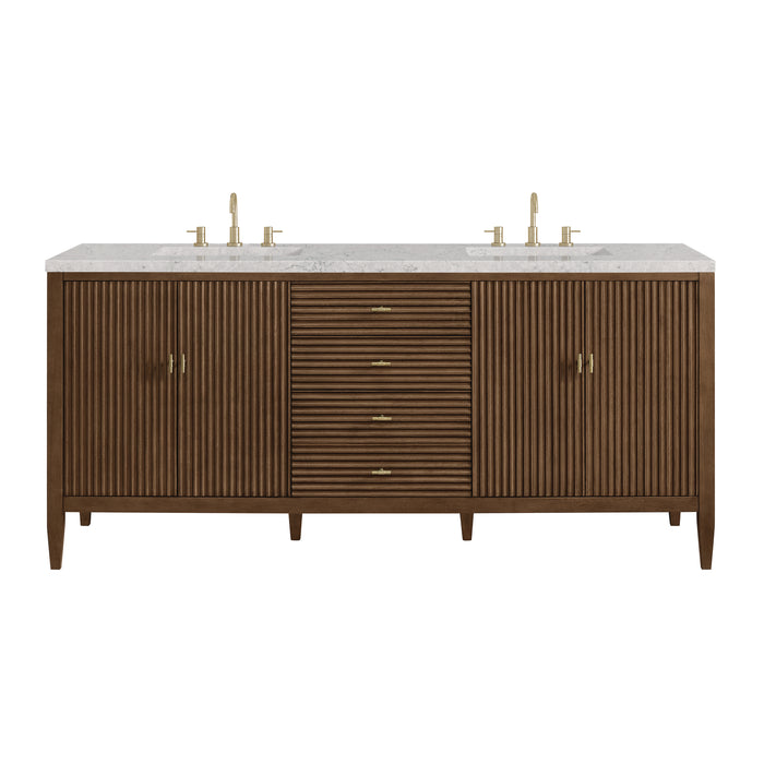 Myrrin 72" Double Vanity, Carbon Oak w/ 3 CM White Zeus Silestone Top