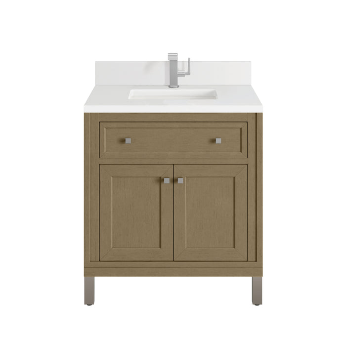 Chicago 30" Single Vanity, Walnut Whisper, w/ Single Hole 3CM White Zeus Silestone® Top & Backsplash