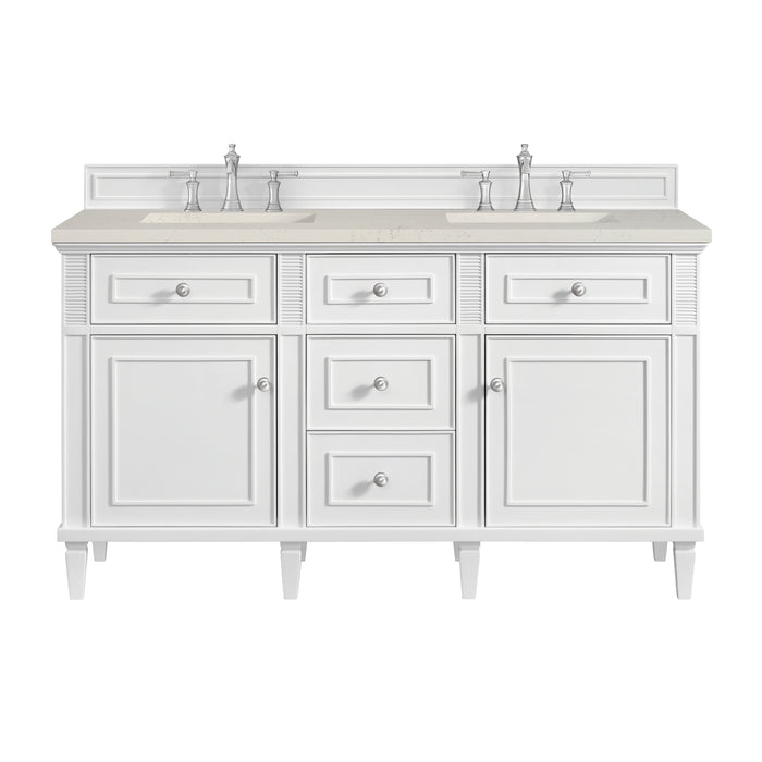 Lorelai 60" Double Vanity, Bright White w/ 3 CM Charcoal Soapstone Silestone Top