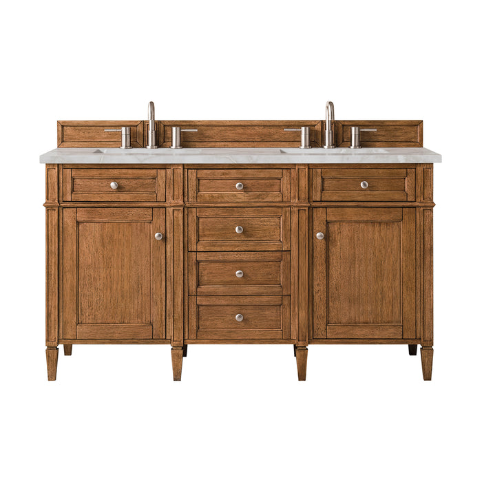 Brittany 60" Double Vanity, Saddle Brown w/ 3 CM White Zeus Silestone Top
