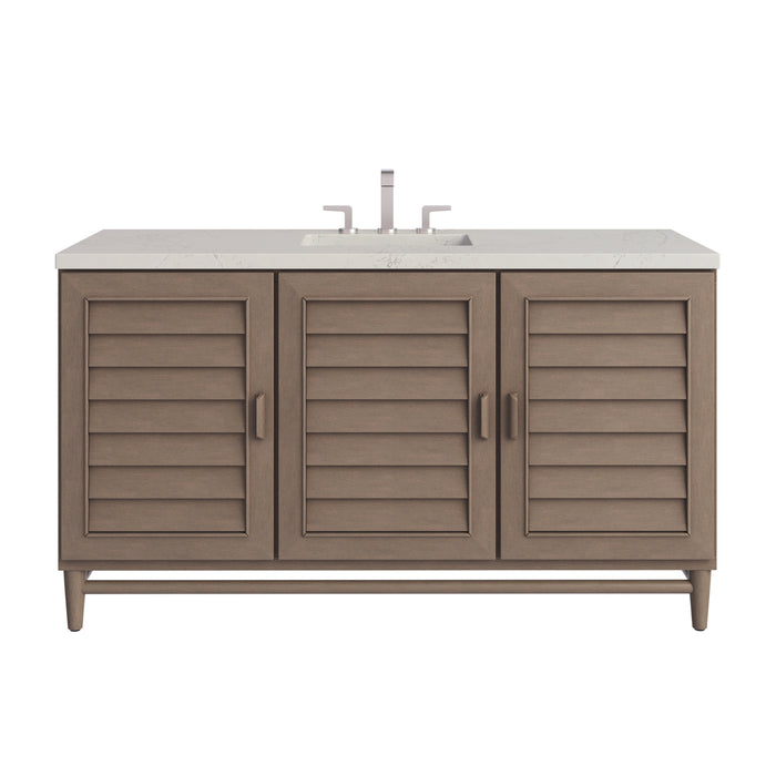 Portland 60" Single Vanity, Whitewashed Walnut, w/ 3 CM Siberian Silestone Top