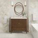 James Martin Myrrin 36" Single Bathroom Vanity in Mid-Century Walnut, shown in a bathroom setting