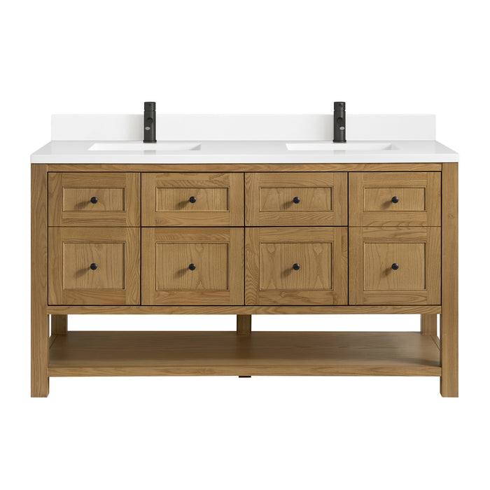Breckenridge 60" Double Vanity, Bright White, w/ 3 CM Eternal Jasmine Pearl Quartz Top w/FreePower Wireless Charger
