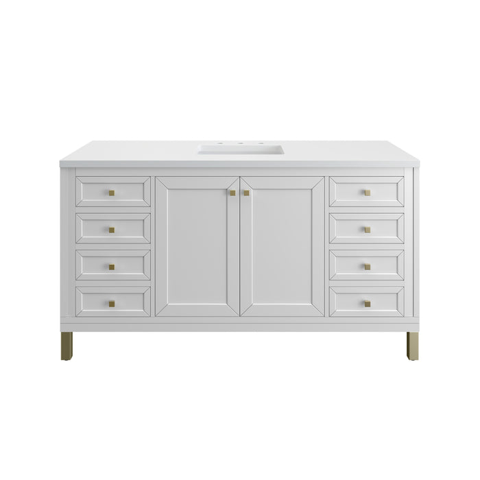 Chicago 60" Single Vanity, Glossy White, w/ 3 CM White Zeus Silestone® Top