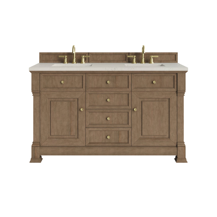 Brookfield 60" Double Vanity, Honey Oak, w/ 3 CM Siberian Silestone Top w/FreePower Wireless Charger