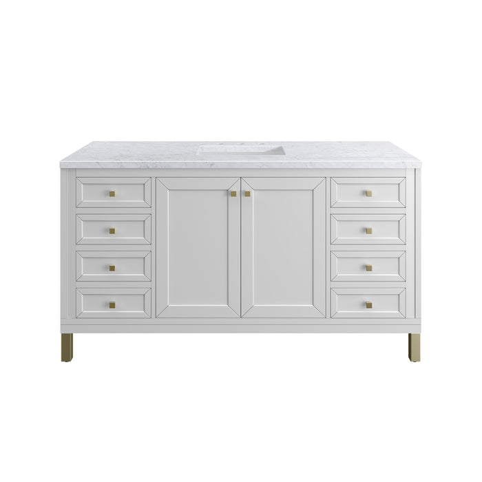 Chicago 60" Single Vanity, Glossy White, w/ 3 CM Carrara Marble Top