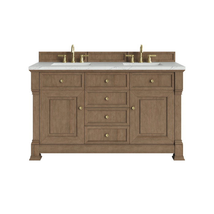 Brookfield 60" Double Vanity, Honey Oak,  w/ 3 CM White Zeus Silestone Top