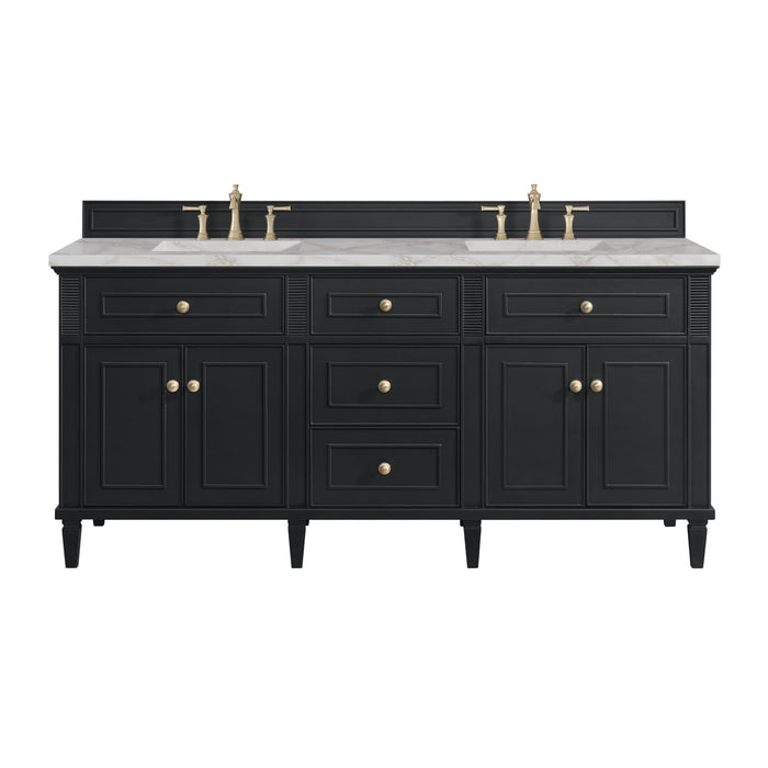 Lorelai 72" Double Vanity, Black Onyx w/ 3 CM Victorian Silver Silestone Top