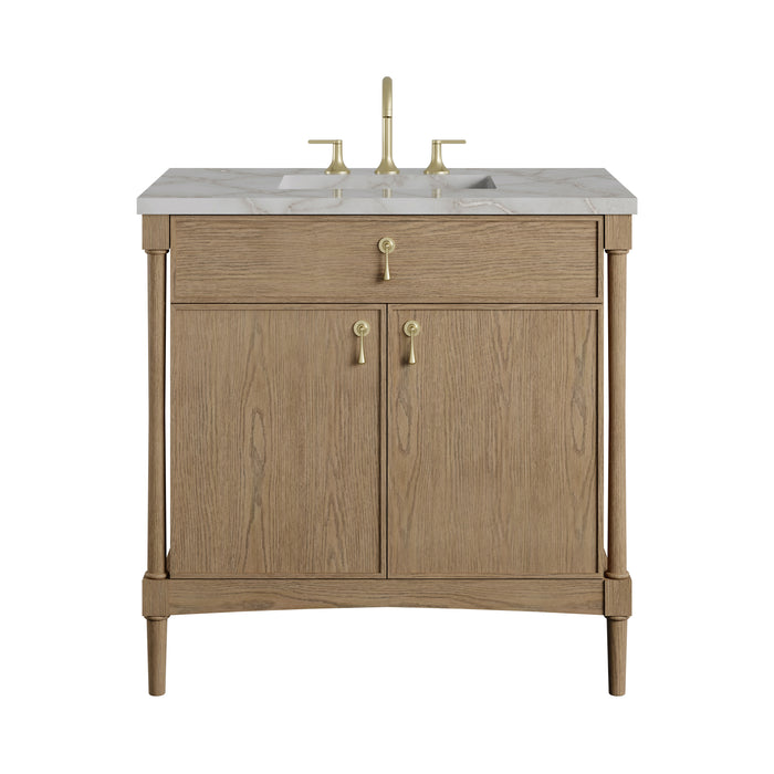 Kinnsden 36" Single Vanity, Weathered Oak w/ 3 CM Victorian Silver Silestone Top
