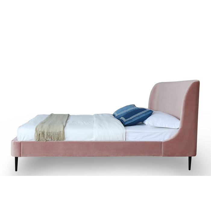 Manhattan Comfort Heather Queen Bed in Velvet Blush and Black Legs