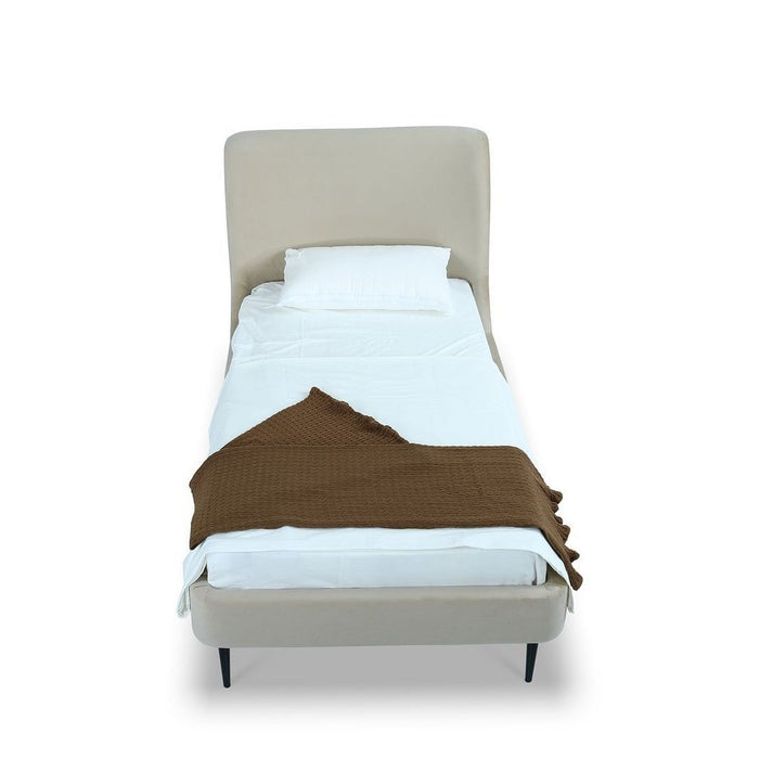 Manhattan Comfort Heather Velvet Twin Bed in Cream with Black Legs