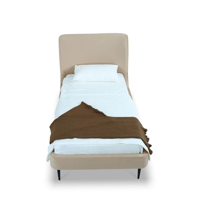 Manhattan Comfort Heather Velvet Twin Bed in Cream with Black Legs
