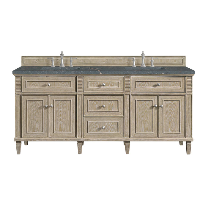Lorelai 72"Double Vanity, Mid-Century Walnut w/ Single Hole 3 CM White Zeus Silestone Top & Backsplash