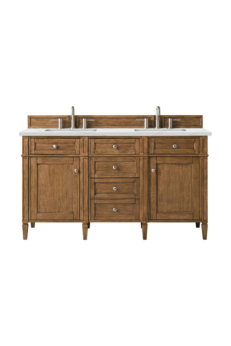 Brittany 60" Double Vanity, Saddle Brown, w/ 3 CM Tajnar Eclos Top