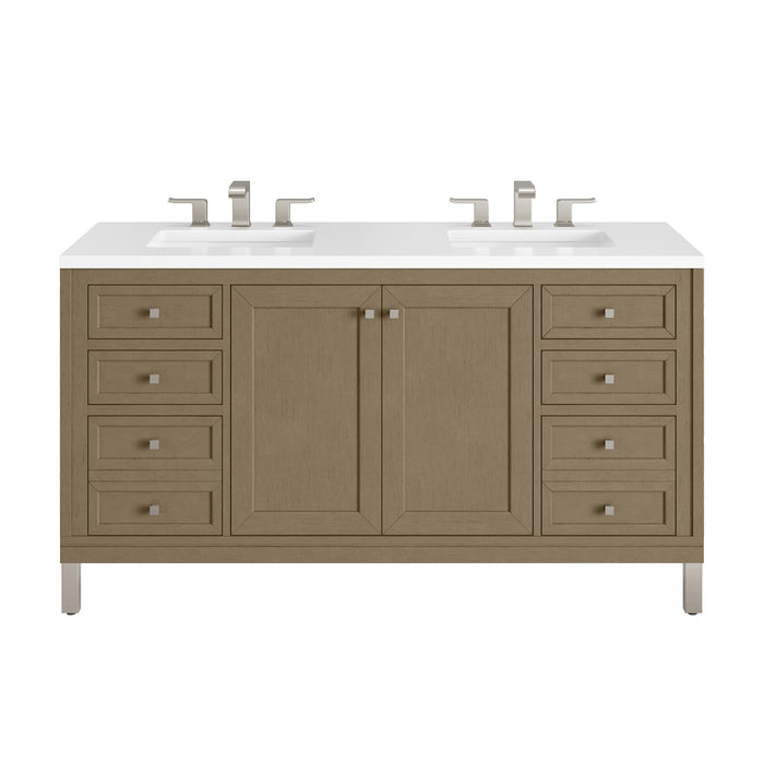 Chicago 60" Double Vanity, Smokey Celadon, w/ 3 CM Tajnar Eclos Top w/FreePower Wireless Charger