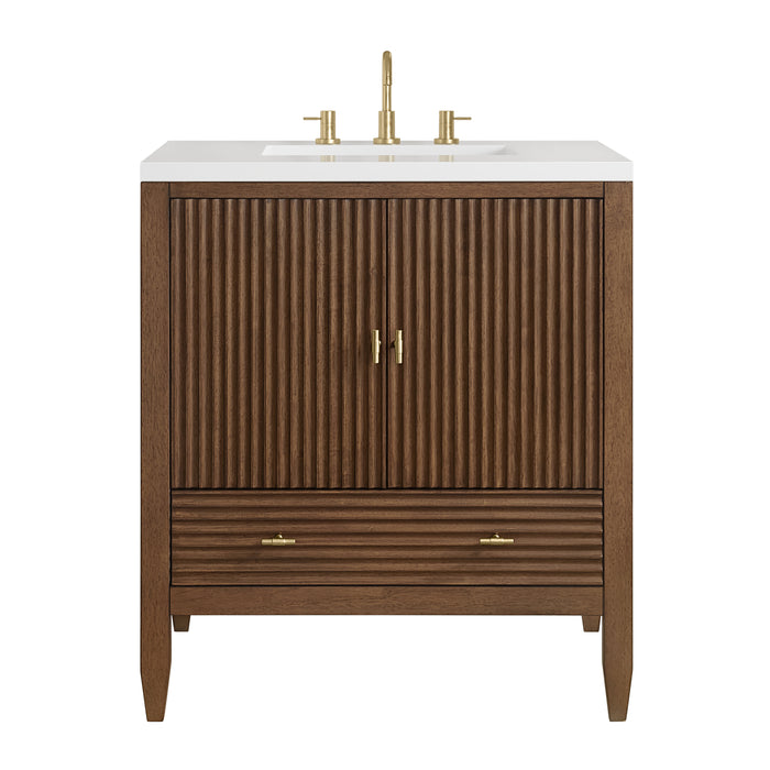 Myrrin 30" Single Vanity, Mid-Century Walnut w/ 3 CM White Zeus Silestone Top