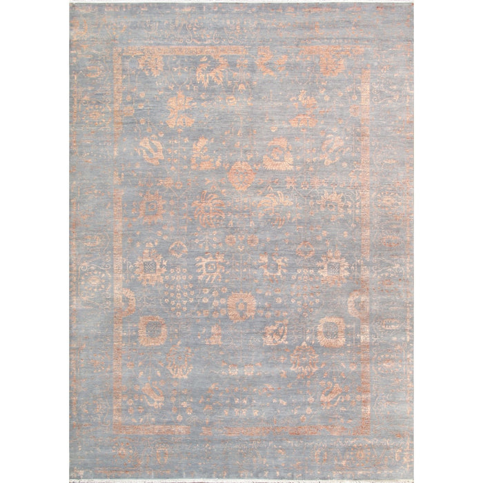 Pasargad Home Transitional Collection Hand-Knotted Grey Bsilk & Wool Area Rug-10' 0" X 13' 9" VASE-1071 10x14