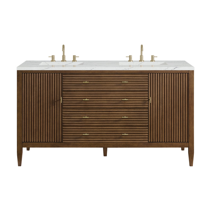 Myrrin 60" Double Vanity, Carbon Oak w/ 3 CM Eternal Jasmine Pearl Silestone Top w/FreePower Wireless Charger