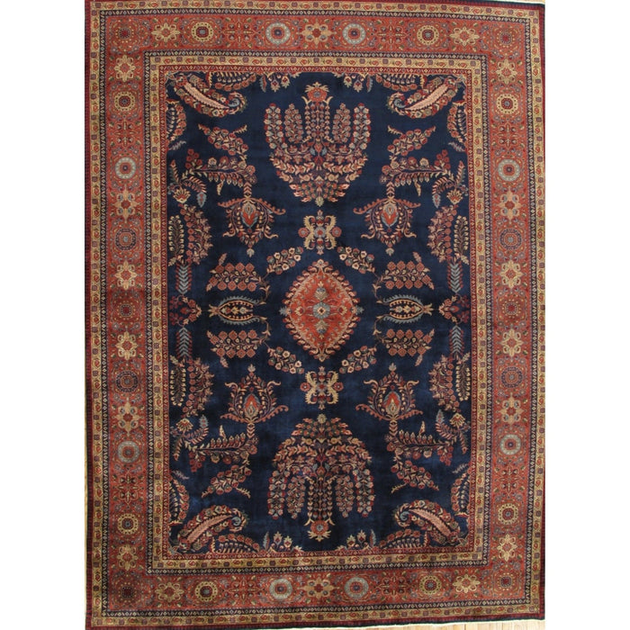 Pasargad Home Azerbaijan Collection Hand-Knotted Lamb's Wool Area Rug- 8' 5" X 11' 8", Navy PS-2 8X12
