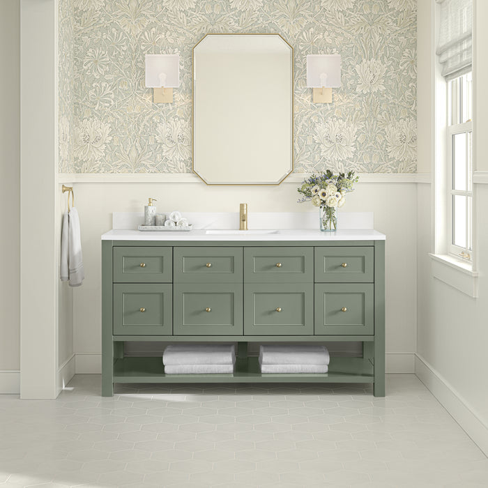 James Martin Breckenridge 60" Single Bathroom Vanity in Smokey Celadon, shown in a bathroom setting