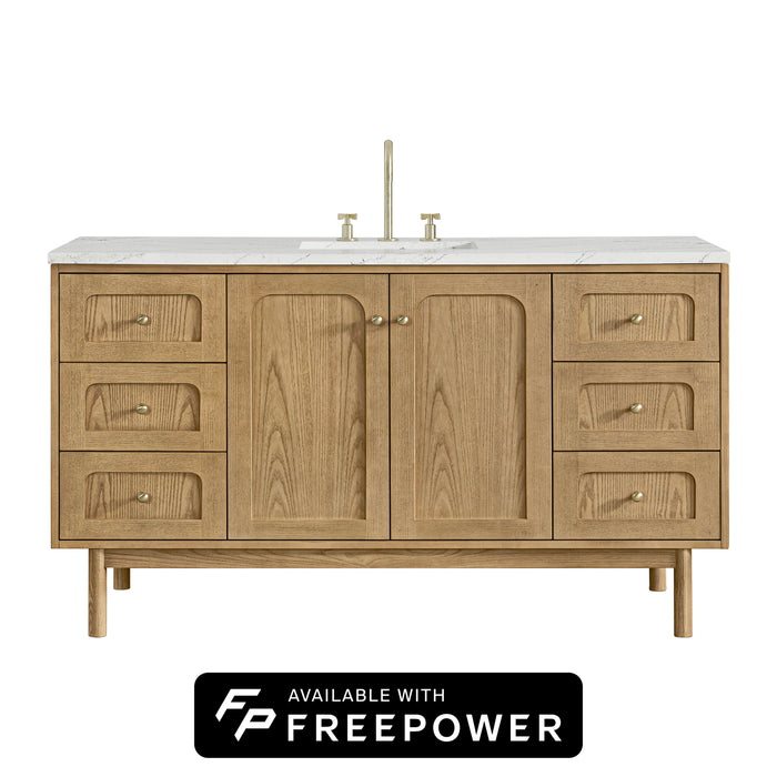 Laurent 60" Single Vanity, Light Natural Oak, w/ 3 CM Phantome Eclos Top