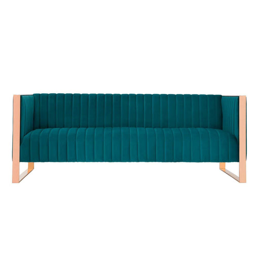 Manhattan Comfort Trillium 83.07 in. Aqua Blue and Gold 3-Seat Sofa