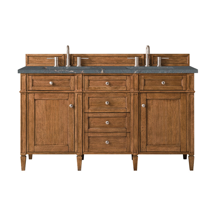 Brittany 60" Double Vanity, Saddle Brown w/ 3 CM Victorian Silver Silestone Top
