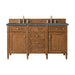 Brittany 60" Double Vanity, Saddle Brown w/ 3 CM Victorian Silver Silestone Top