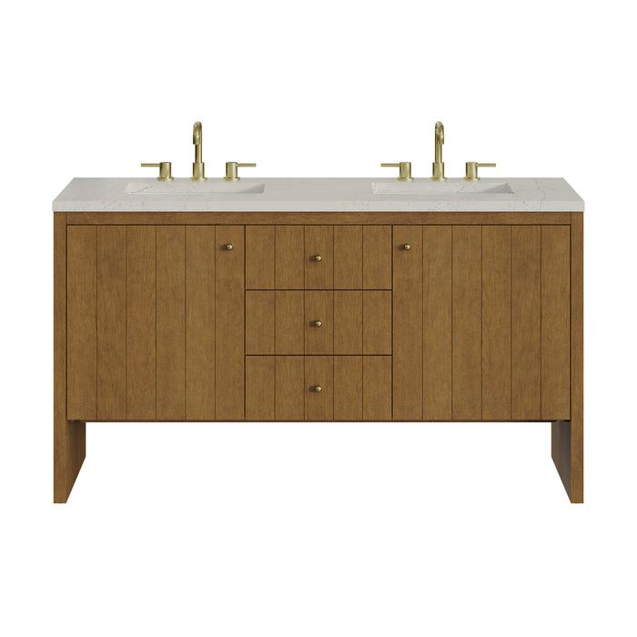 Hudson 60" Double Vanity, Honey Oak w/ 3 CM Siberian Silestone Top